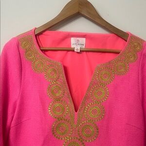 Lilly Pulitzer Hot Pink Tunic with Gold Embroidered V-Neck